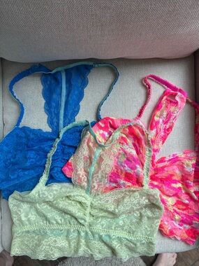 Lace Bralette Trio - Blue, Pink Multi & Yellow